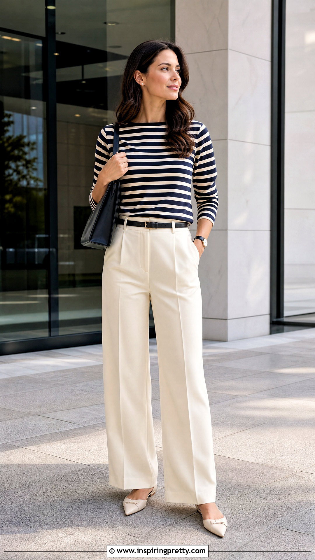 Striped Misses Top With Wide Leg Trousers - 25 misses tops outfit ideas