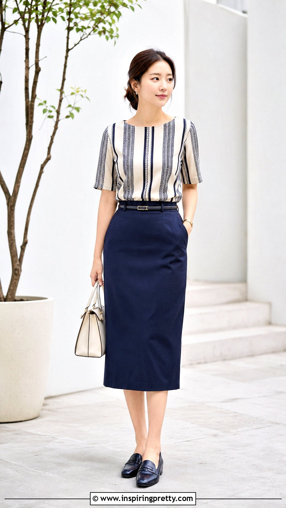 Striped Mizo Sunday Top With Solid Midi Skirt - 50 Mizo Sunday Tops outfit ideas