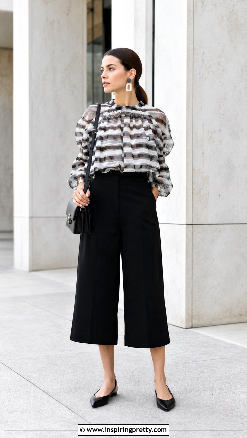 Striped Organza Top With Culottes - 50 organza top styles