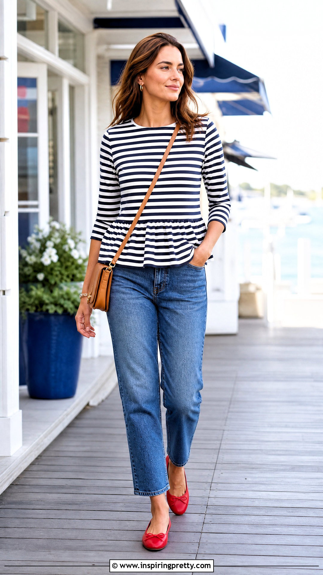 Striped Peplum Top With Blue Jeans - 50 peplum top outfits casual ideas