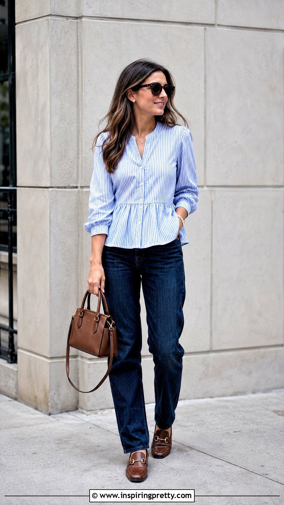 Striped Peplum Top With Dark Wash Jeans - 50 peplum tops for women
