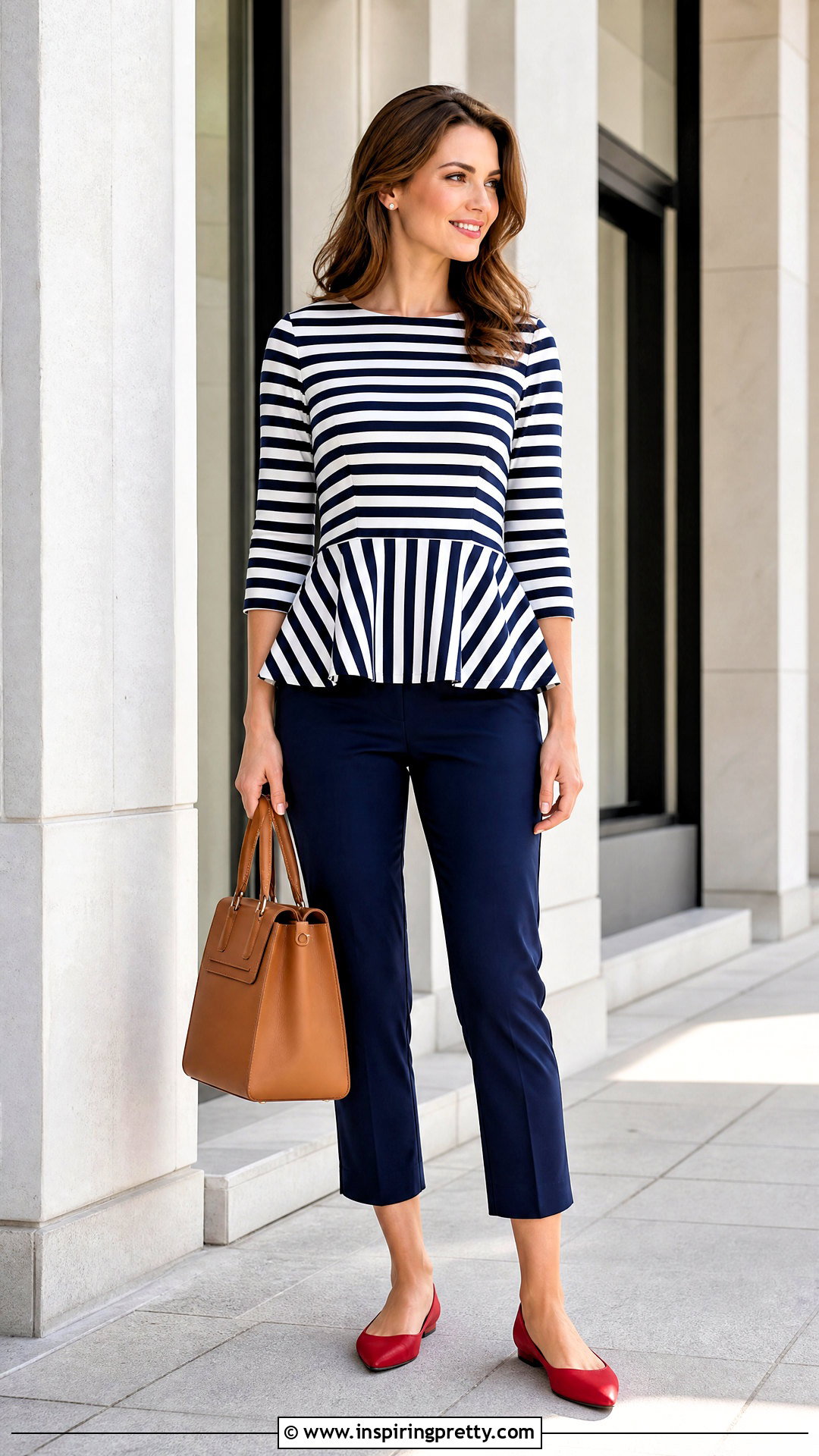 Striped Peplum Top With Trousers - 50 peplum top outfit ideas