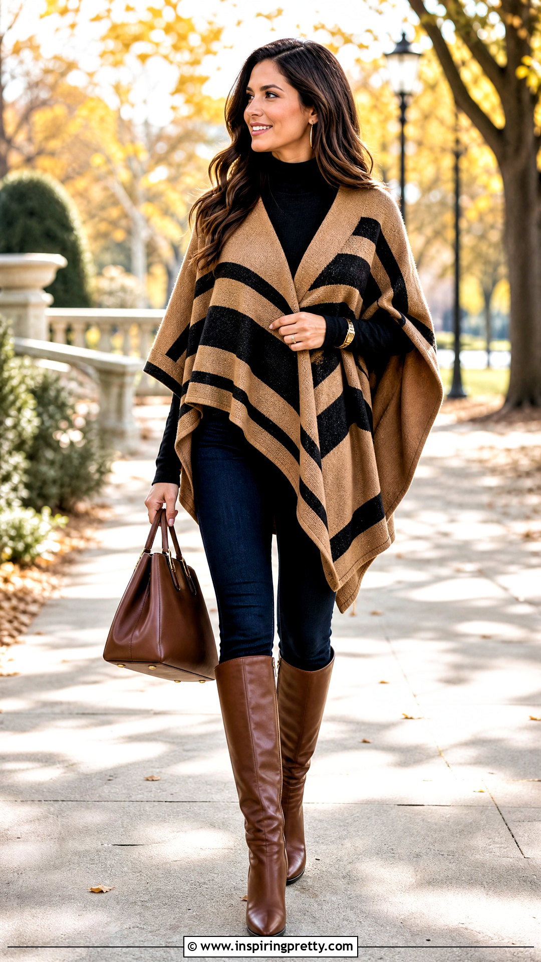 Striped Poncho With Skinny Jeans - 50 top stricken ideas