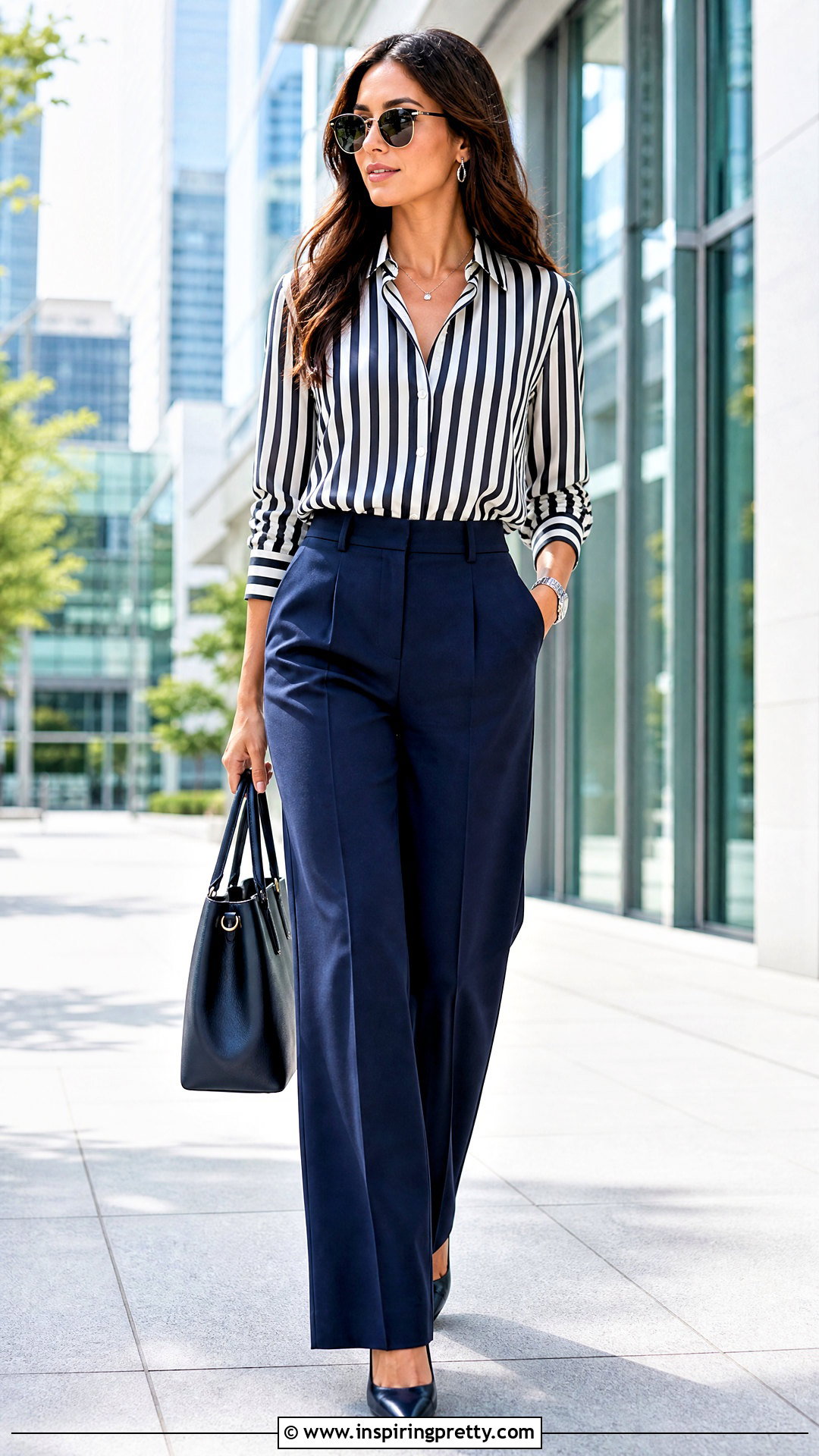 Striped Printed Top With Wide Leg Pants - 50 printed tops for women