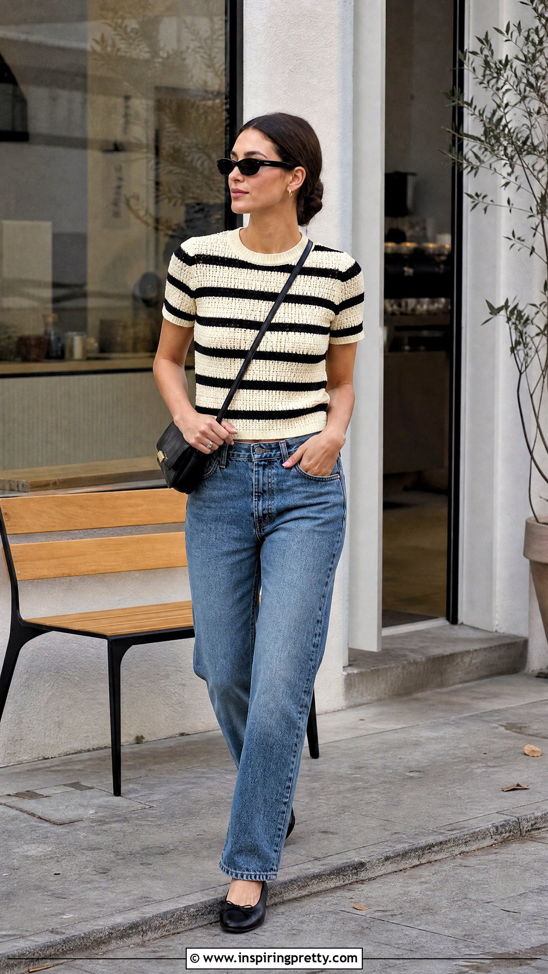 Striped Ribbed Crochet Top With Straight Leg Jeans - 25 ribs crochet tops