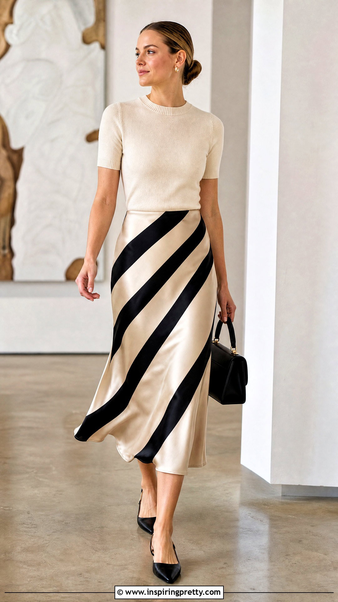 Striped Satin Skirt With Knit Top - 50 top stricken ideas