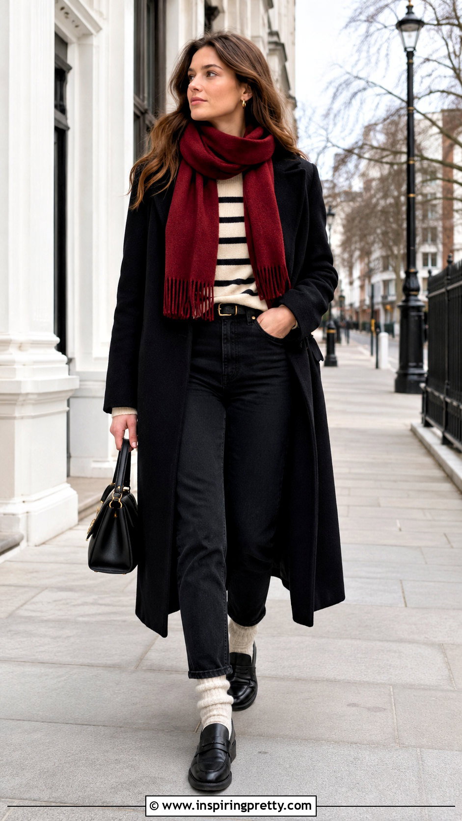Striped Sweater With Black Jeans - 50 cute winter tops outfit ideas