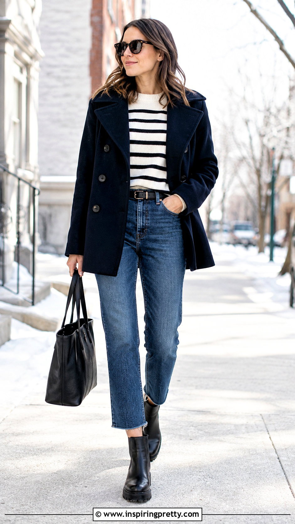 Striped Sweater With Cropped Jeans - 25 Winter Tops To Wear With Jeans