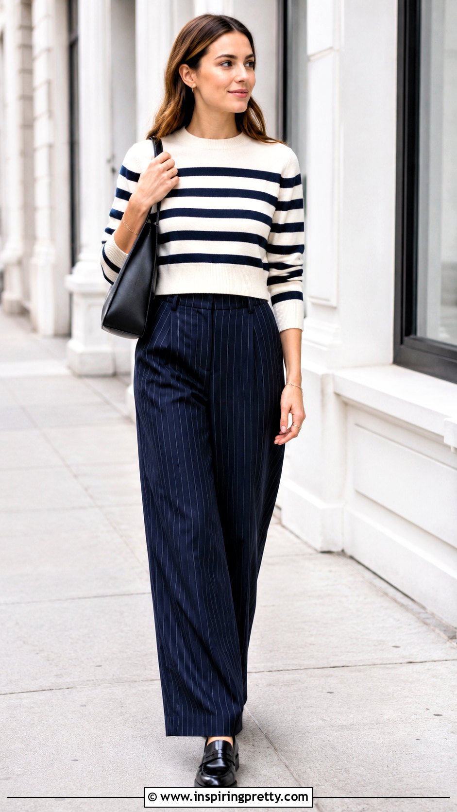 Striped Sweater With Pinstripe Pants - what top to wear with pinstripe pants (20 ways)