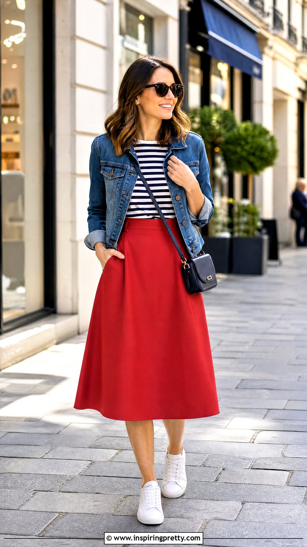Striped T Shirt And A Line Skirt Outfit - 50 skirt top outfit ideas