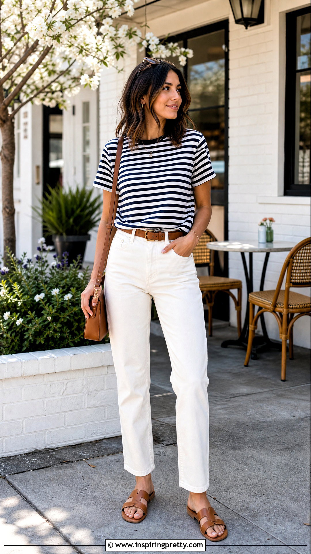 Striped T Shirt And White Jeans Outfit - 20 Minimalist Fashion Tops outfit ideas
