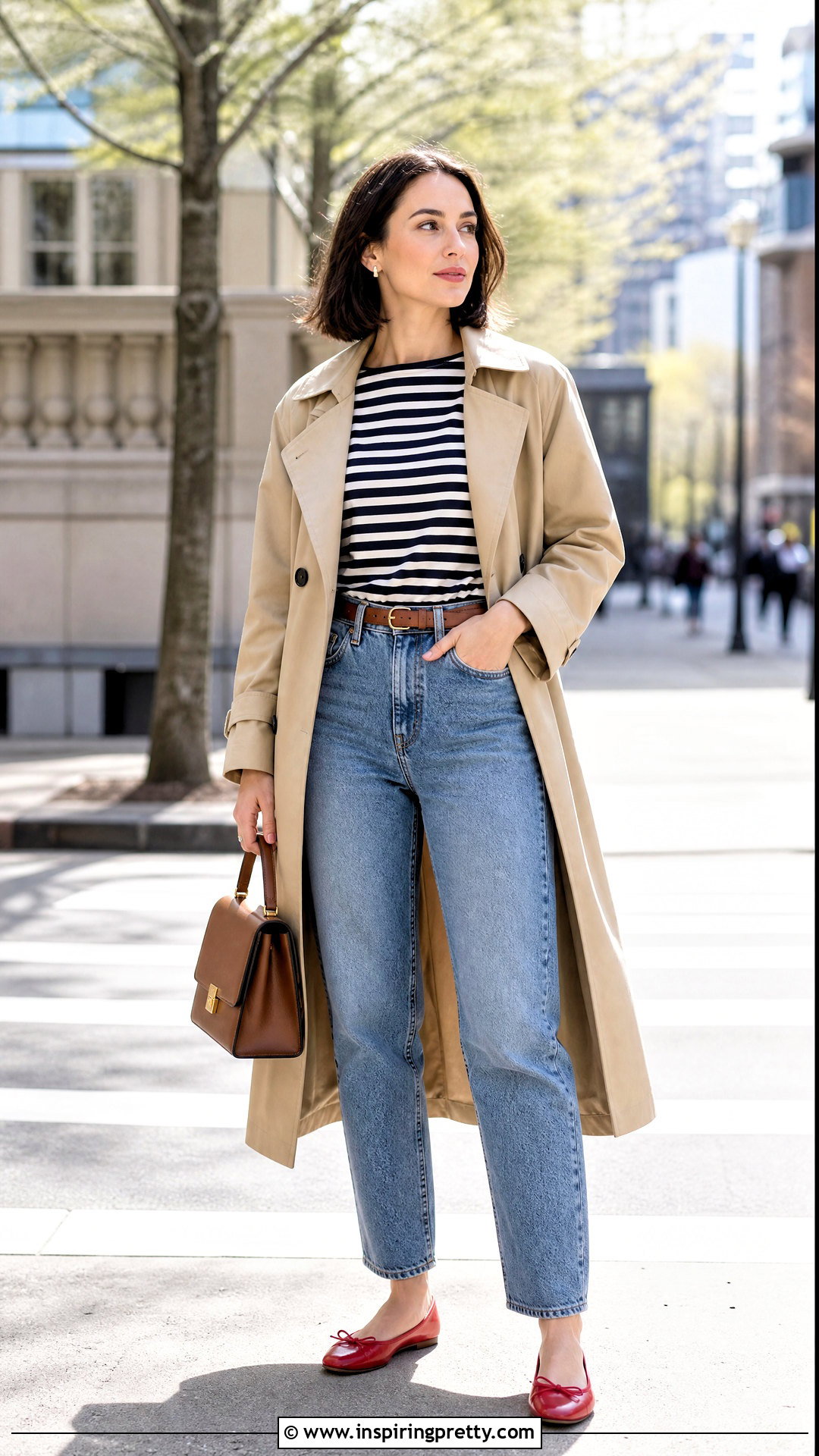 Striped T Shirt With Mom Jeans - 50 jeans top outfit for women