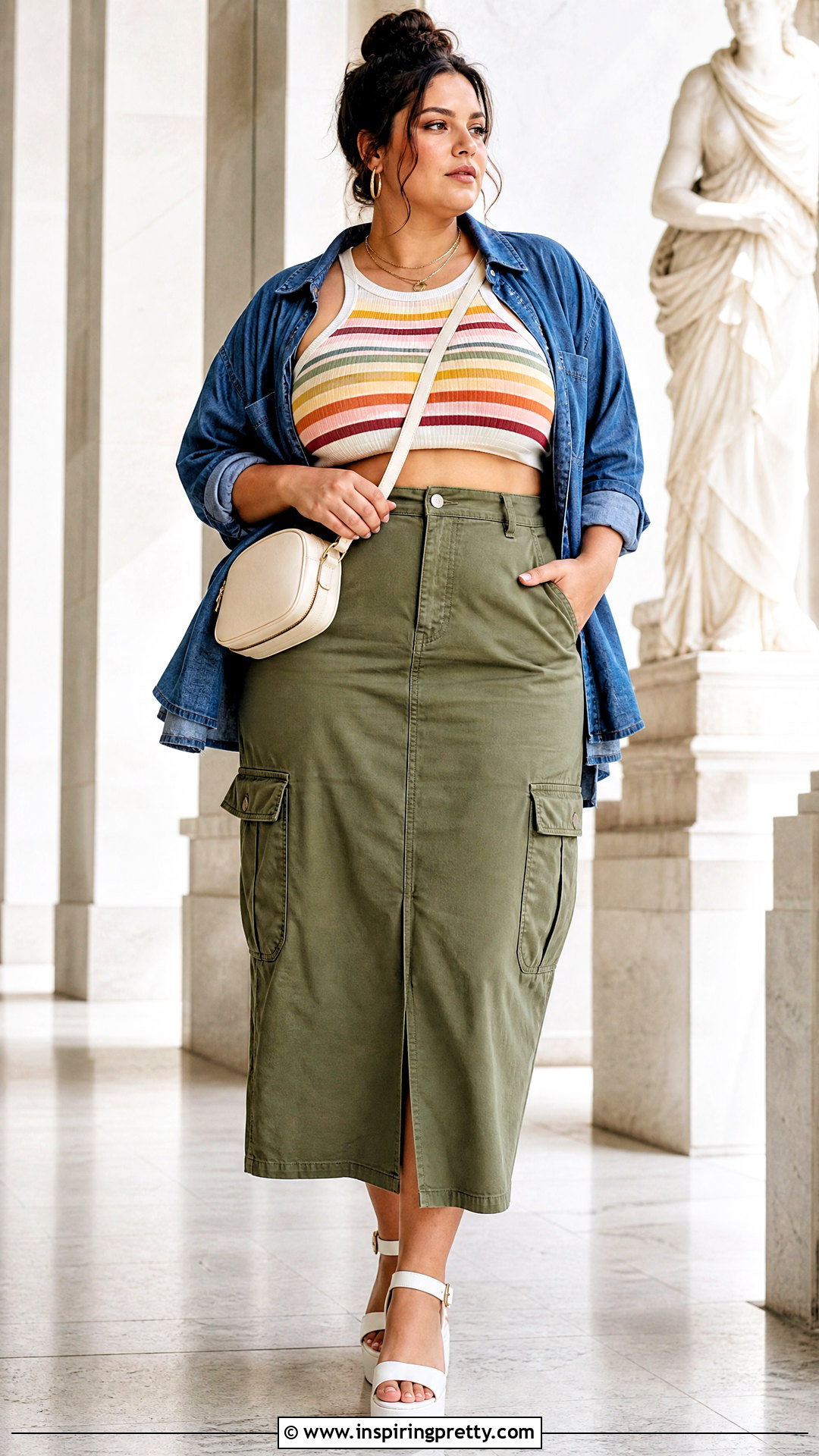 Striped Tank Crop Top With Utility Skirt - 20 Colorful Striped Crop Tops outfit ideas