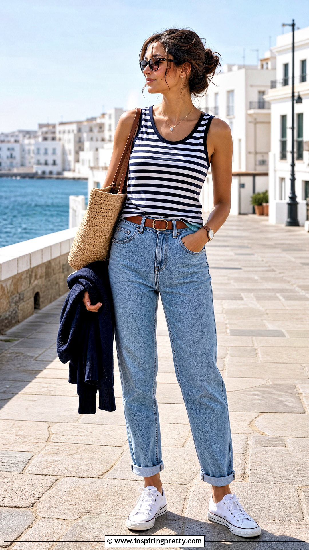 Striped Tank Top And Mom Jeans - 50 tank top and jeans outfit ideas