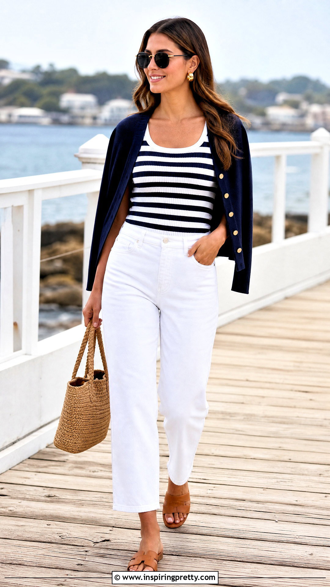 Striped Tank Top And White Jeans Outfit - 25 aesthetic outfits tank tops