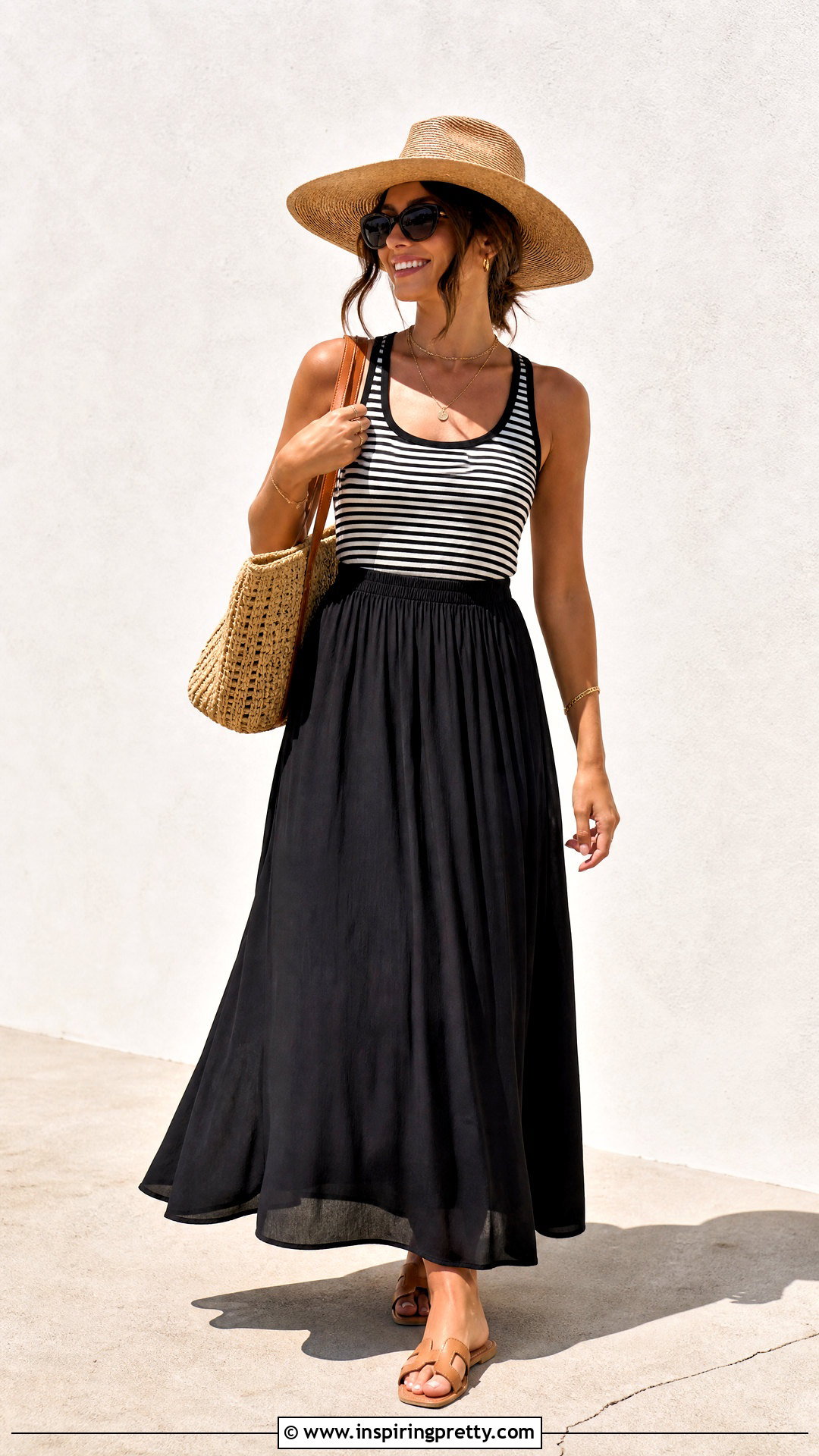 Striped Tank Top With Maxi Skirt - 50 stripes top outfit ideas