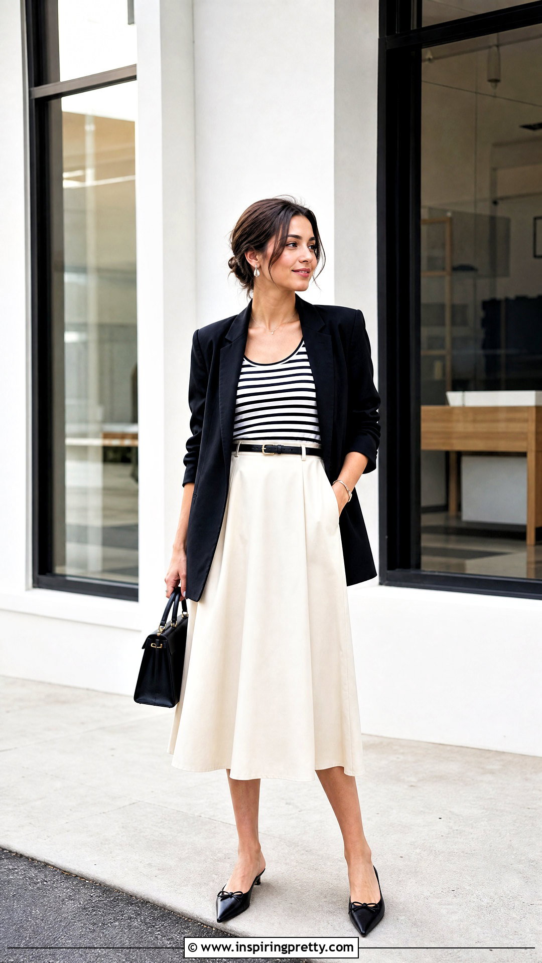 Striped Tank Top With a Blazer and Midi Skirt - 50 striped tank top outfit ideas