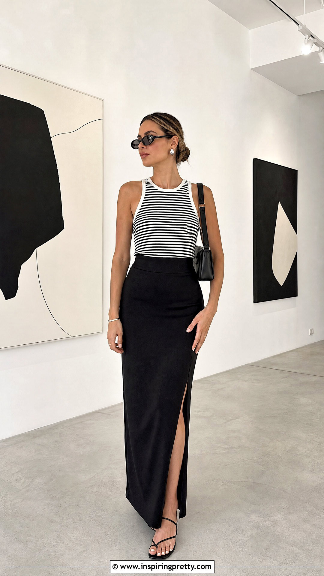 Striped Tank Top With a Column Skirt - 50 striped tank top outfit ideas