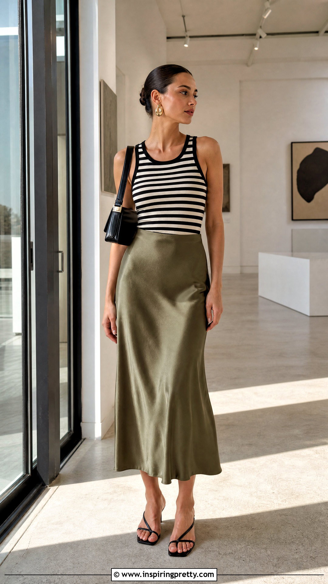 Striped Tank Top With a Satin Midi Skirt - 50 striped tank top outfit ideas