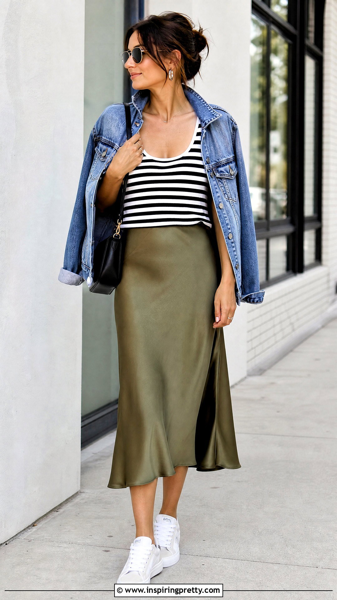 Striped Tank Top With a Slip Skirt and Sneakers - 50 striped tank top outfit ideas