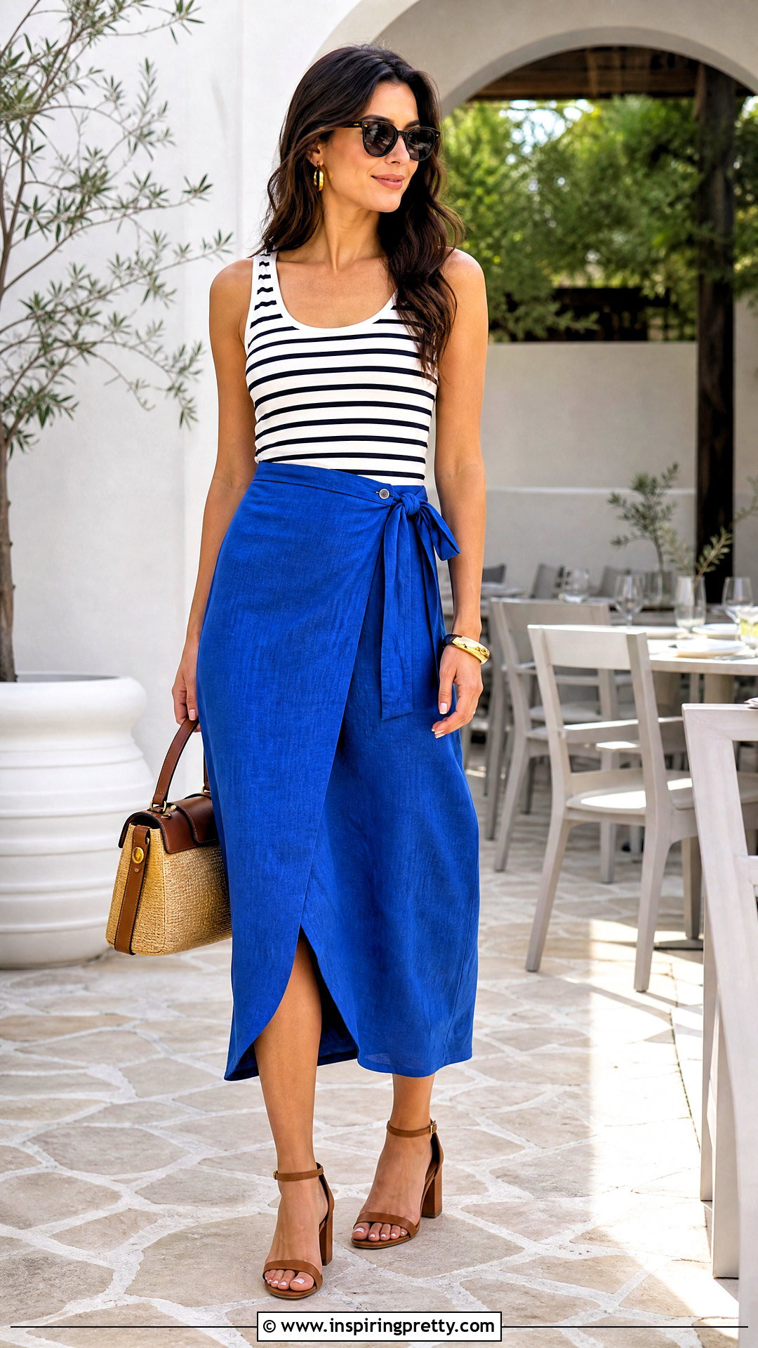Striped Tank Top With a Wrap Skirt - 50 striped tank top outfit ideas