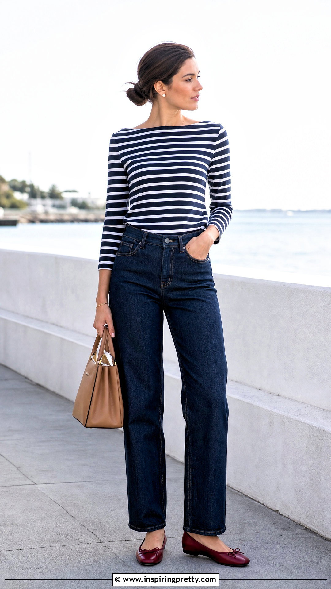 Striped Top And Dark Wash Jeans Outfit - 50 aesthetic jeans top outfit ideas