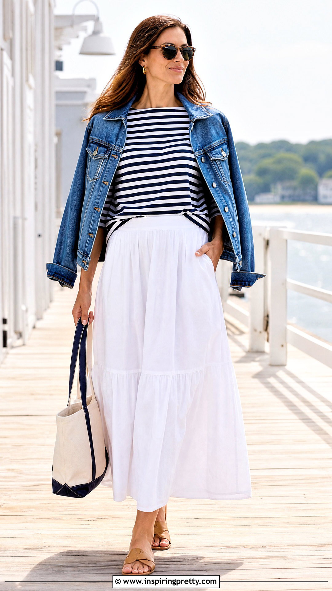 Striped Top And White Maxi Skirt Outfit - 50 top and skirt outfits