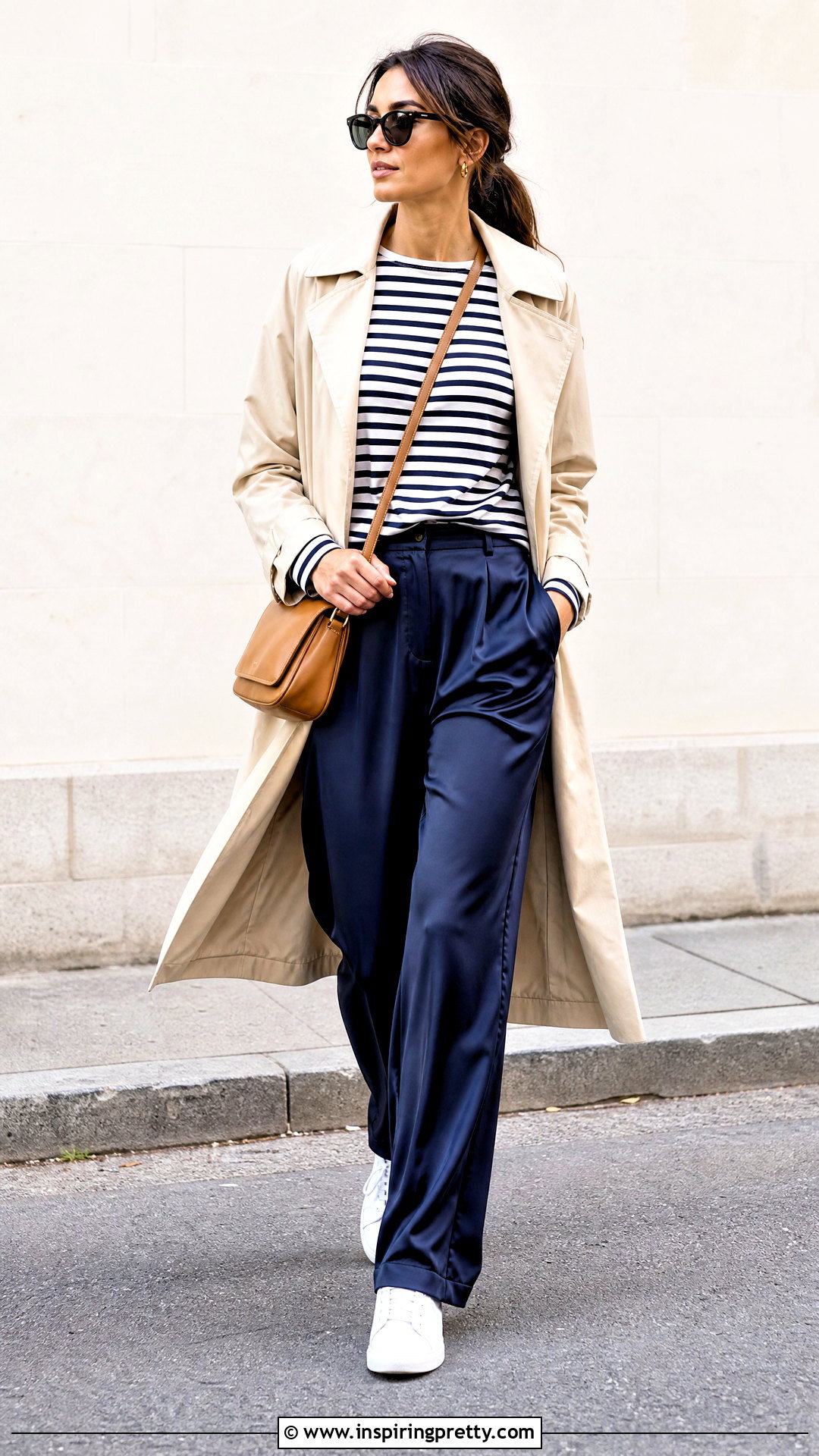Striped Top Satin Pants And White Sneakers - what top to wear with satin pants (20 ways)