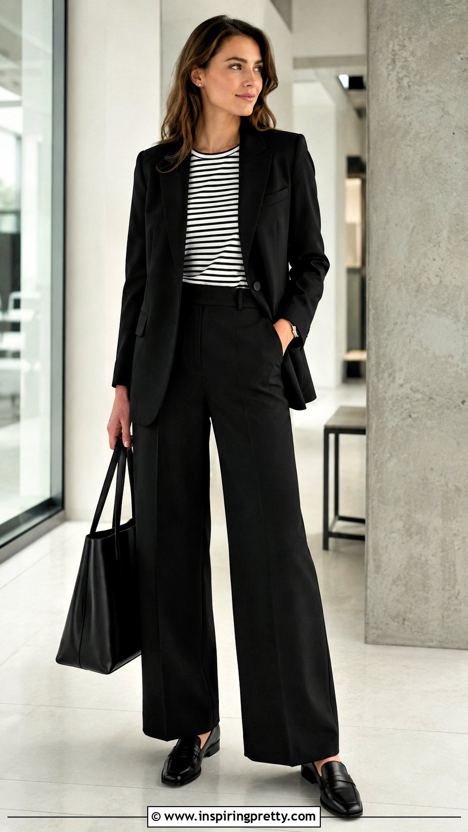 Striped Top With A Blazer And Matching Trousers - 20 Minimalist Striped Top outfit ideas
