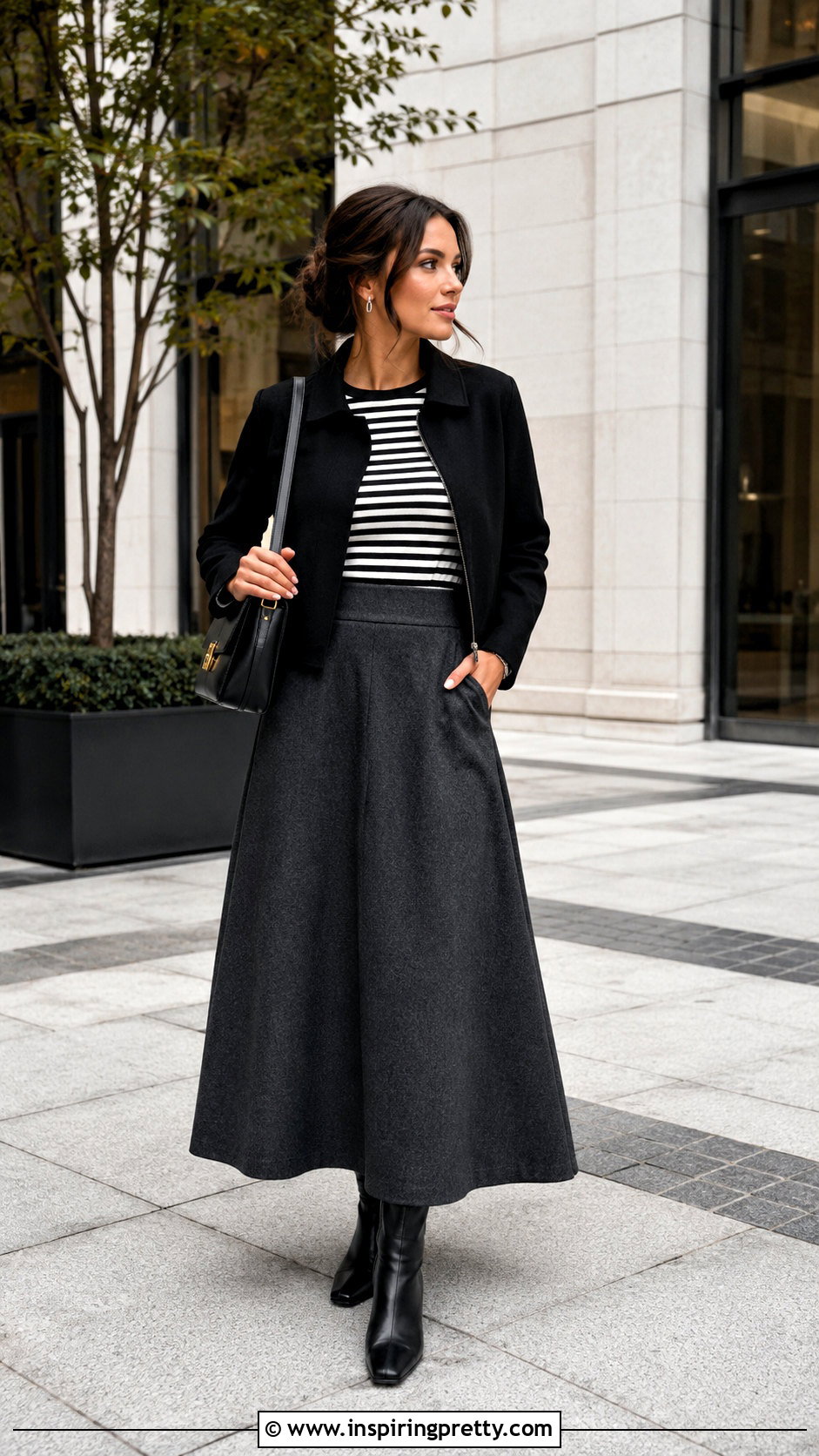 Striped Top With A Maxi Skirt And Ankle Boots - 20 Minimalist Striped Top outfit ideas
