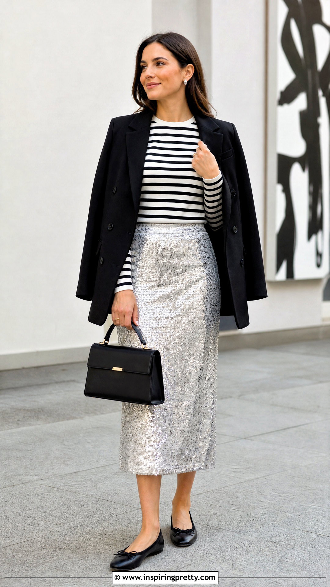Striped Top With A Silver Sequin Skirt - What Top To Wear With A Silver Sequin Skirt (25 Ways)