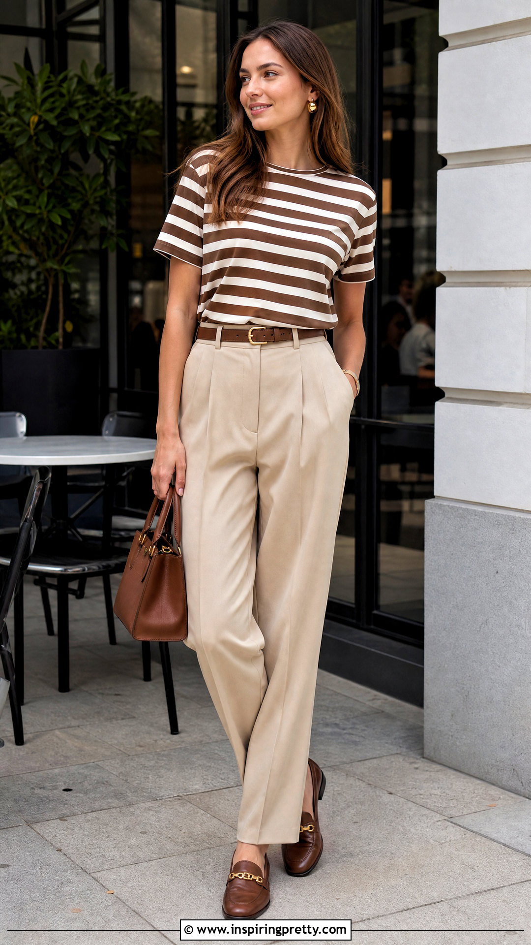 Striped Top With Beige Trousers - 50 striped top outfit ideas