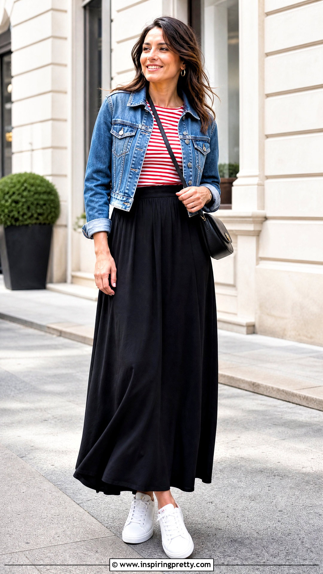 Striped Top With Black Maxi Skirt - 50 striped top outfit ideas