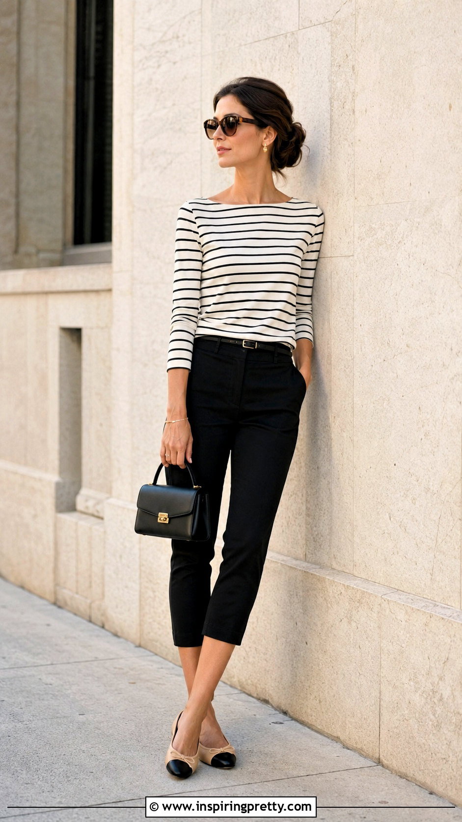Striped Top With Capri Pants And Ballet Flats - 20 Minimalist Striped Top outfit ideas