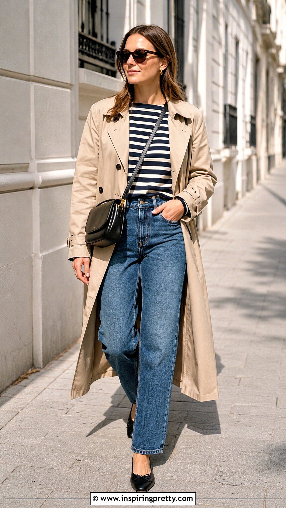 Striped Top With Jeans And A Trench Coat - 20 Minimalist Striped Top outfit ideas