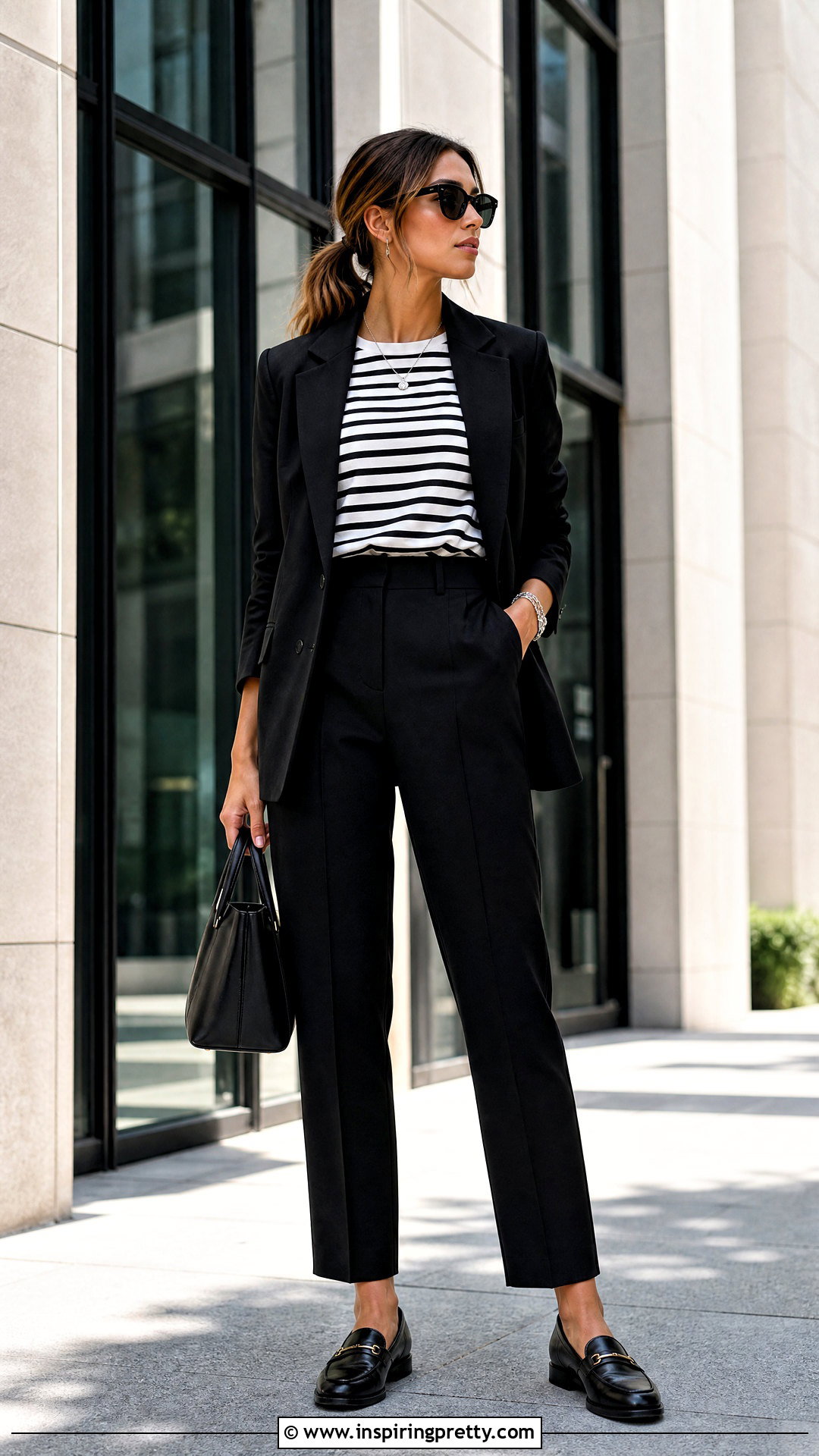 Striped Top With Monochrome Separates - 50 striped top outfit ideas
