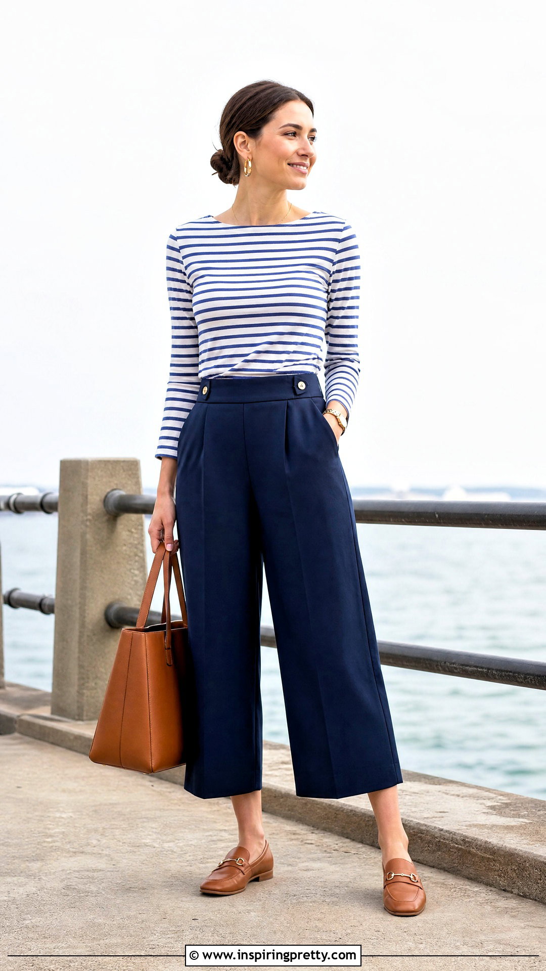 Striped Top With Navy Culottes - 50 beautiful top designs