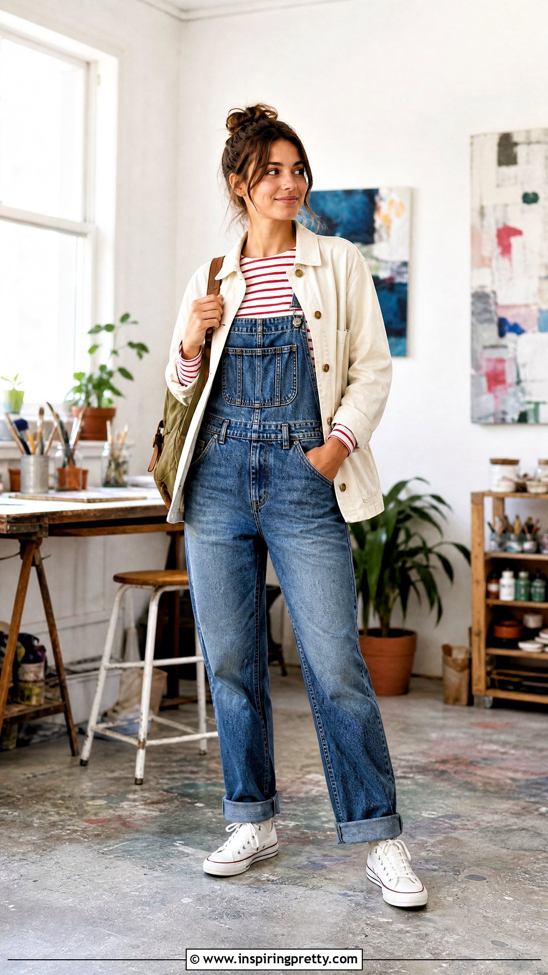 Striped Top With Overalls And Sneakers - 50 striped top outfit ideas