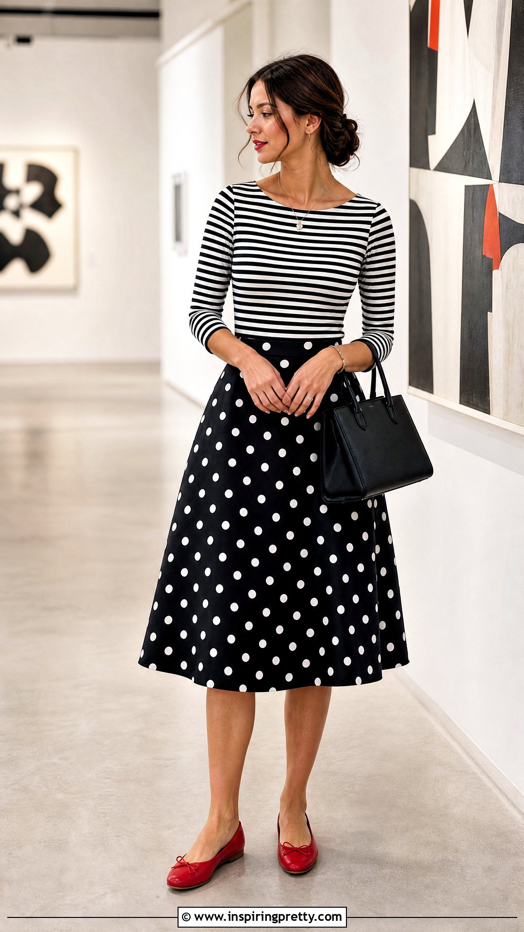 Striped Top With Polka Dot Skirt - 50 stripes top outfit ideas