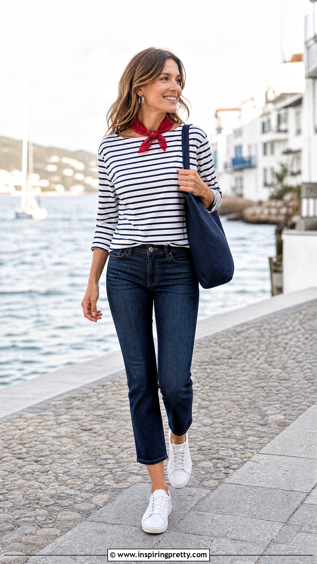 Striped Top With Red Scarf Outfit - 50 top with scarf outfit ideas