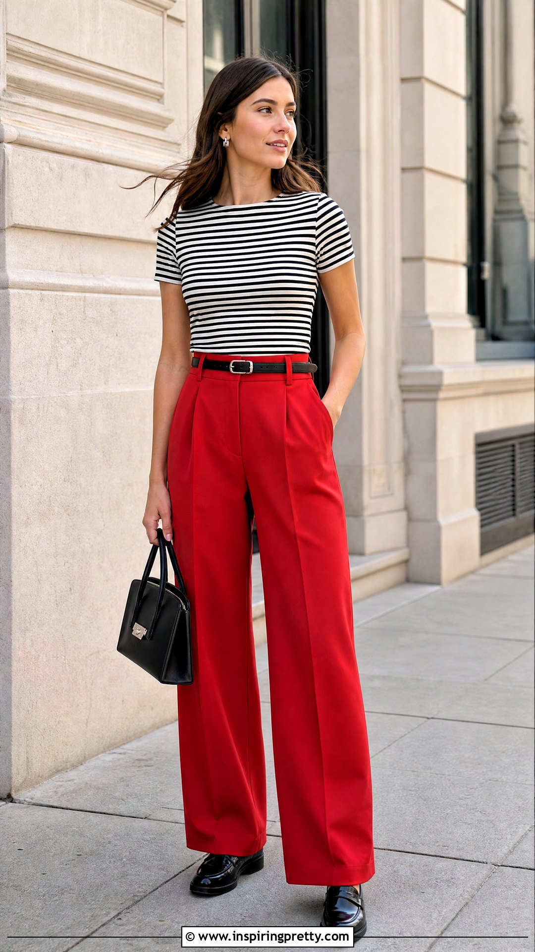 Striped Top With Red Trousers - 50 striped top outfit ideas