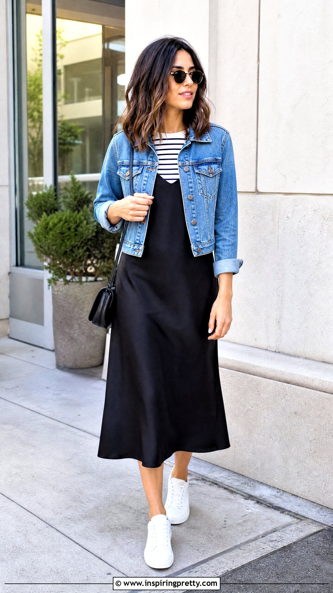 Striped Top With Slip Dress And Sneakers - 50 striped top outfit ideas