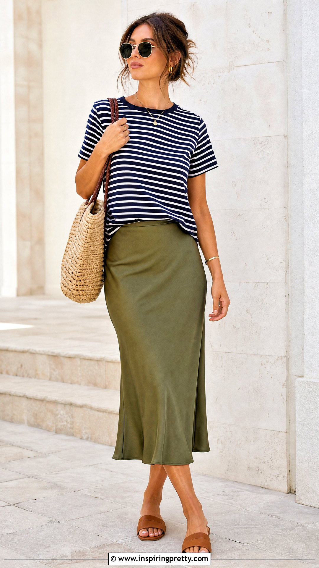 Striped Top With Slip Skirt - 50 striped top outfit ideas
