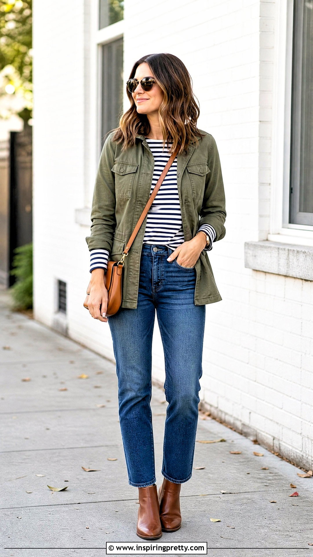 Striped Top With Utility Jacket And Jeans - 50 striped top outfit ideas