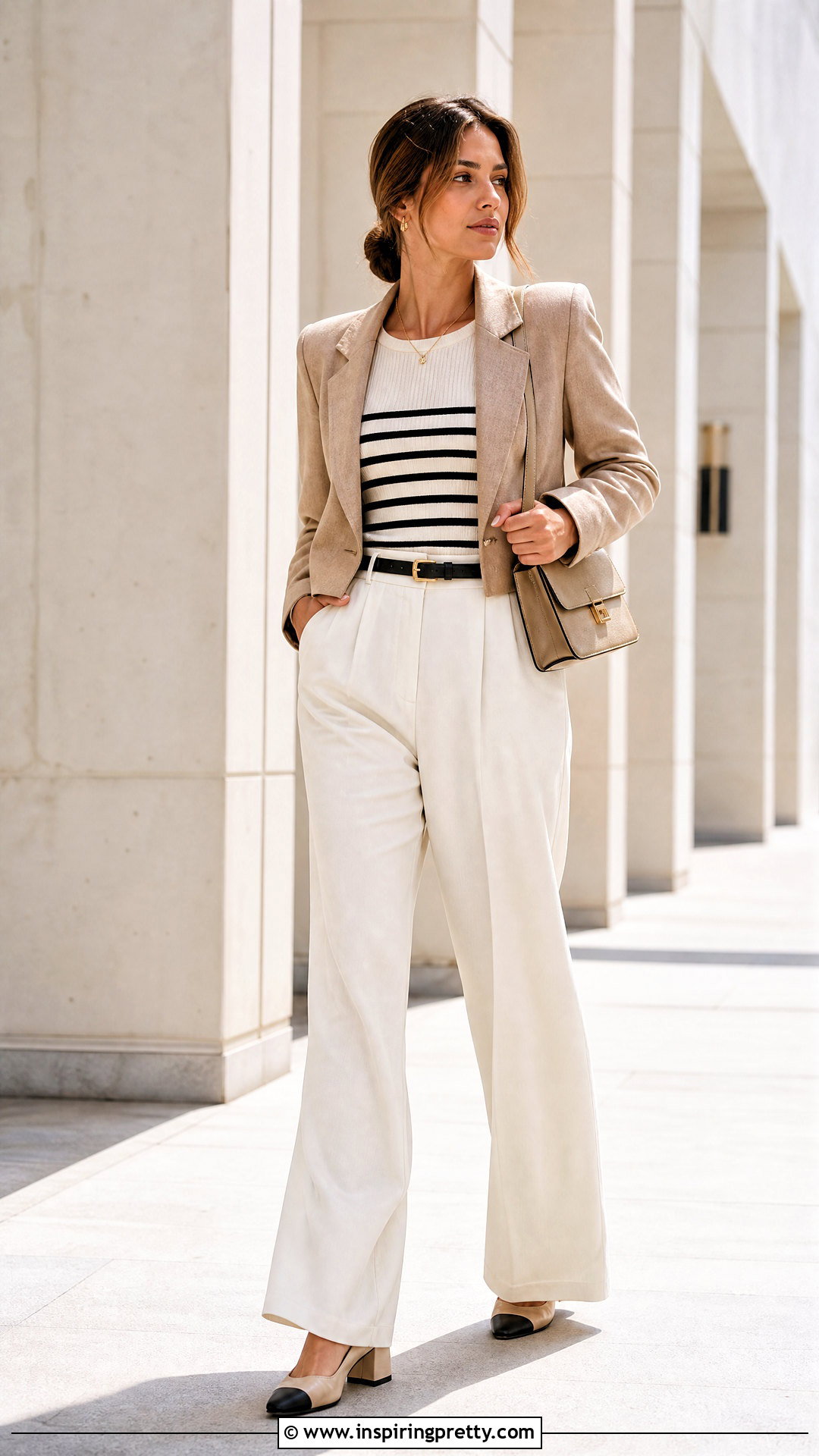 Striped Top With Wide Leg Trousers - 50 striped top outfit ideas