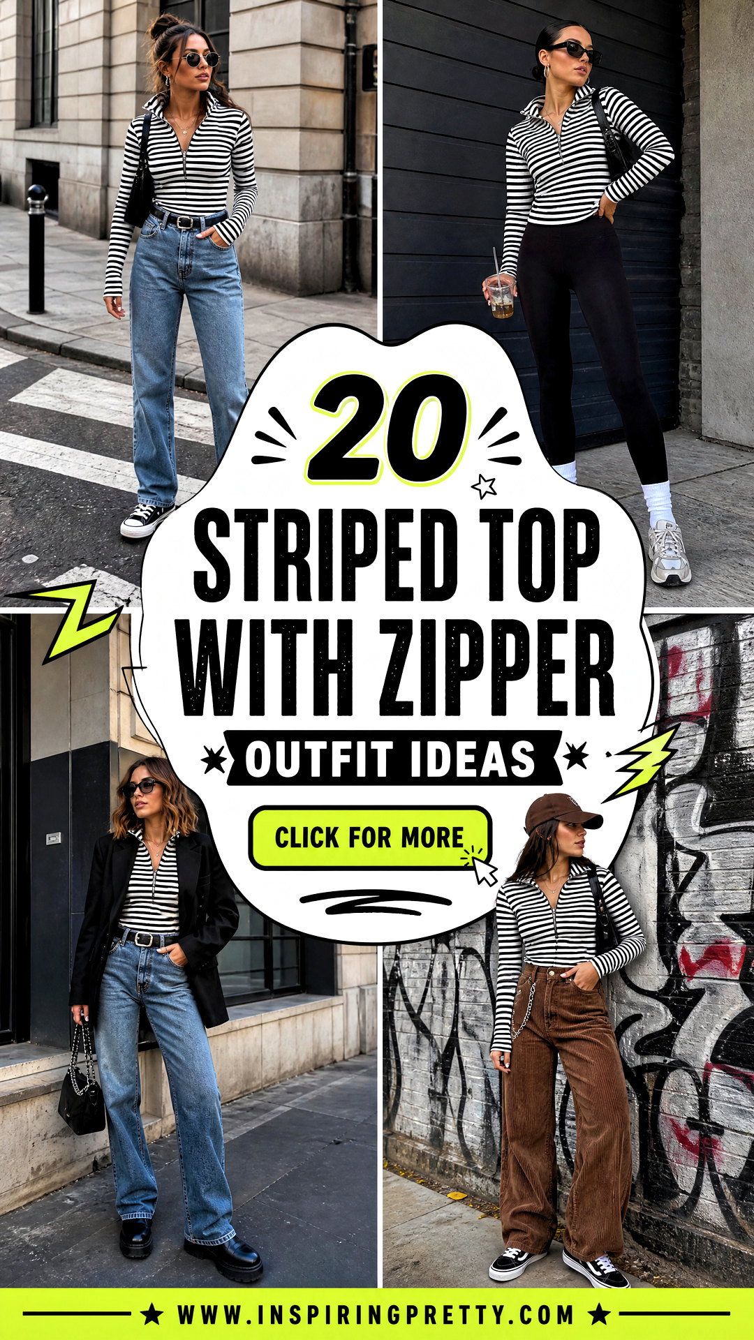 20 Striped Top With Zipper Outfit Ideas for Edgy Street Style - 20 Striped Top With Zipper Outfit Ideas for Edgy Street Style