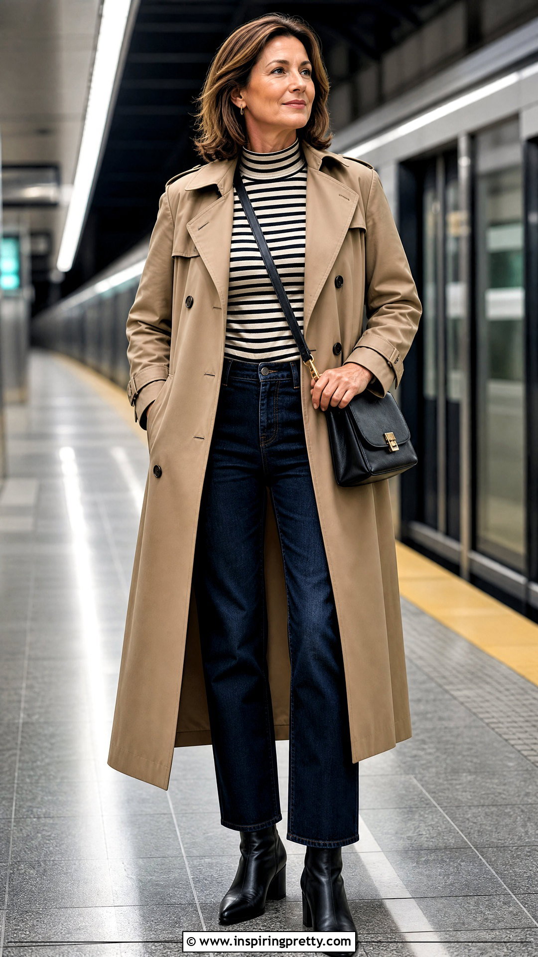 Striped Turtleneck And Dark Jeans - 20 Striped Top And Jeans Styles