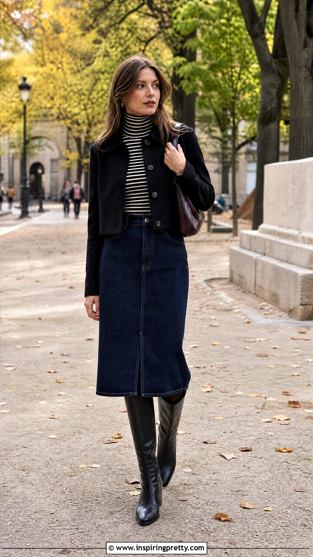 Striped Turtleneck With Denim Skirt - 50 top stricken ideas
