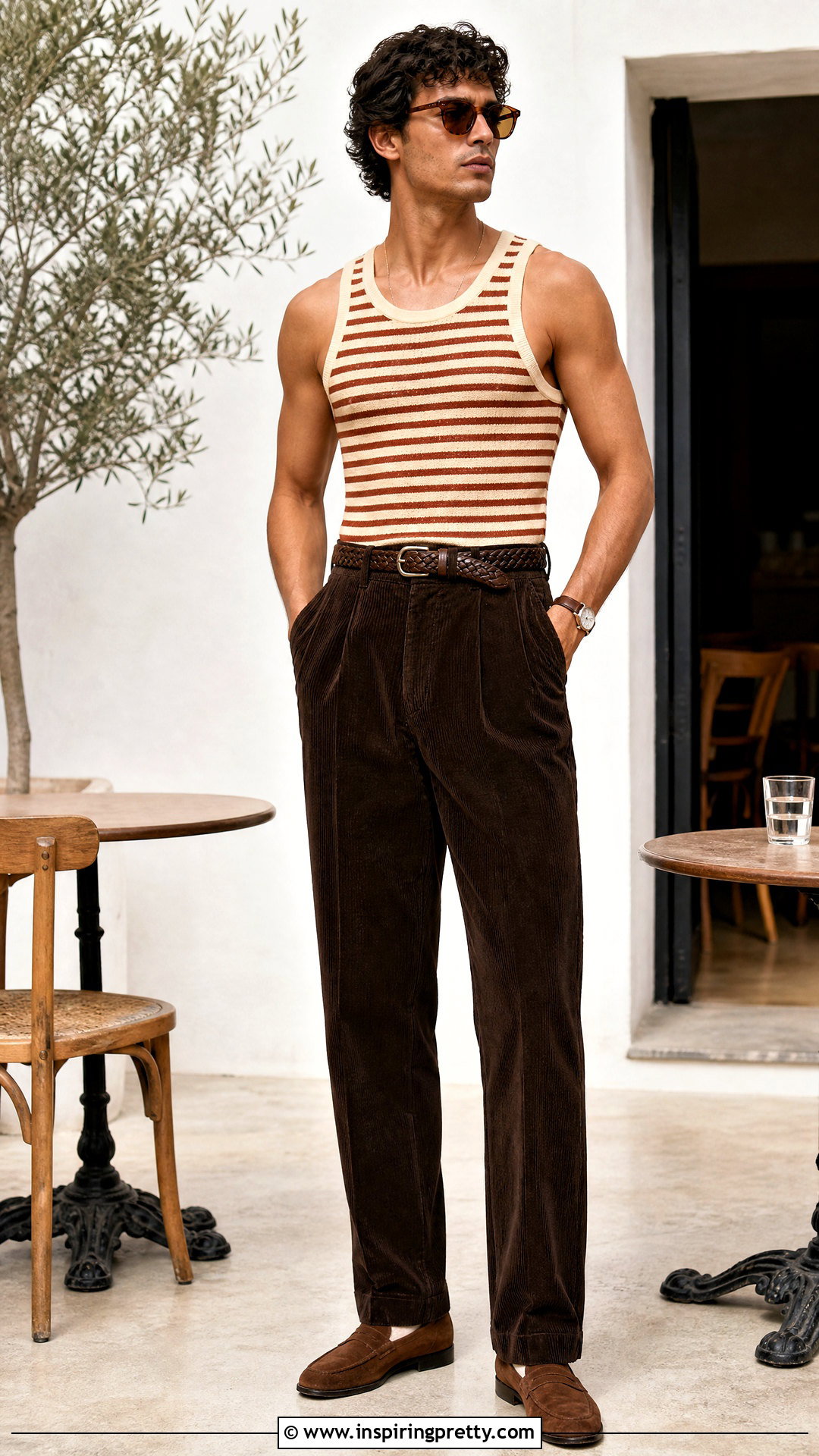 Striped Vintage Tank Top With Corduroy Pants - 25 vintage tank top outfit men
