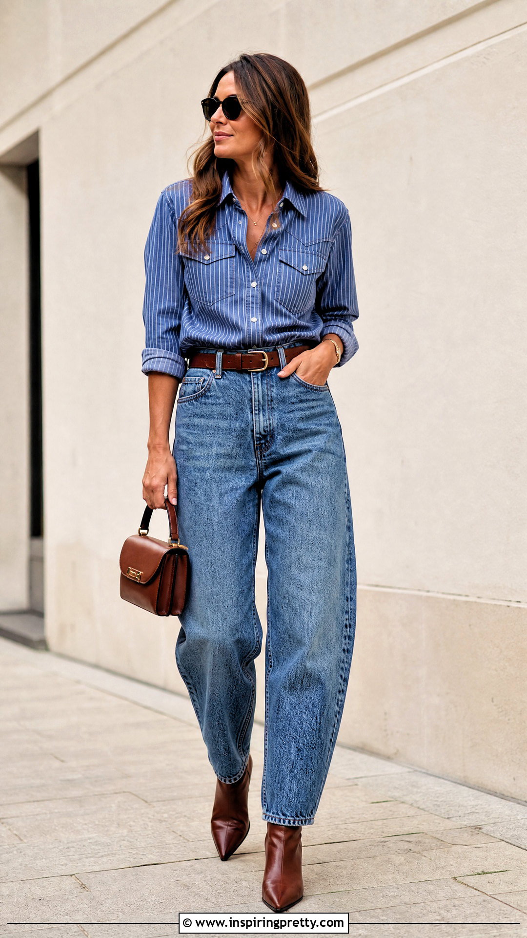 Striped Western Top With Barrel Jeans - 50 western tops outfit ideas